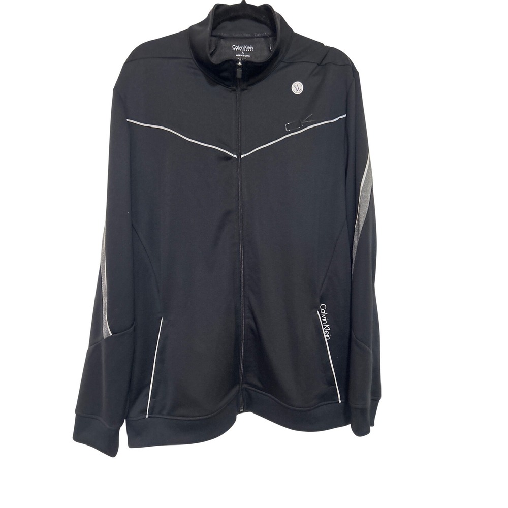 Calvin Klein Performance Mens XL Track Jacket Black Full Zip Reflective Piping - Picture 2 of 13